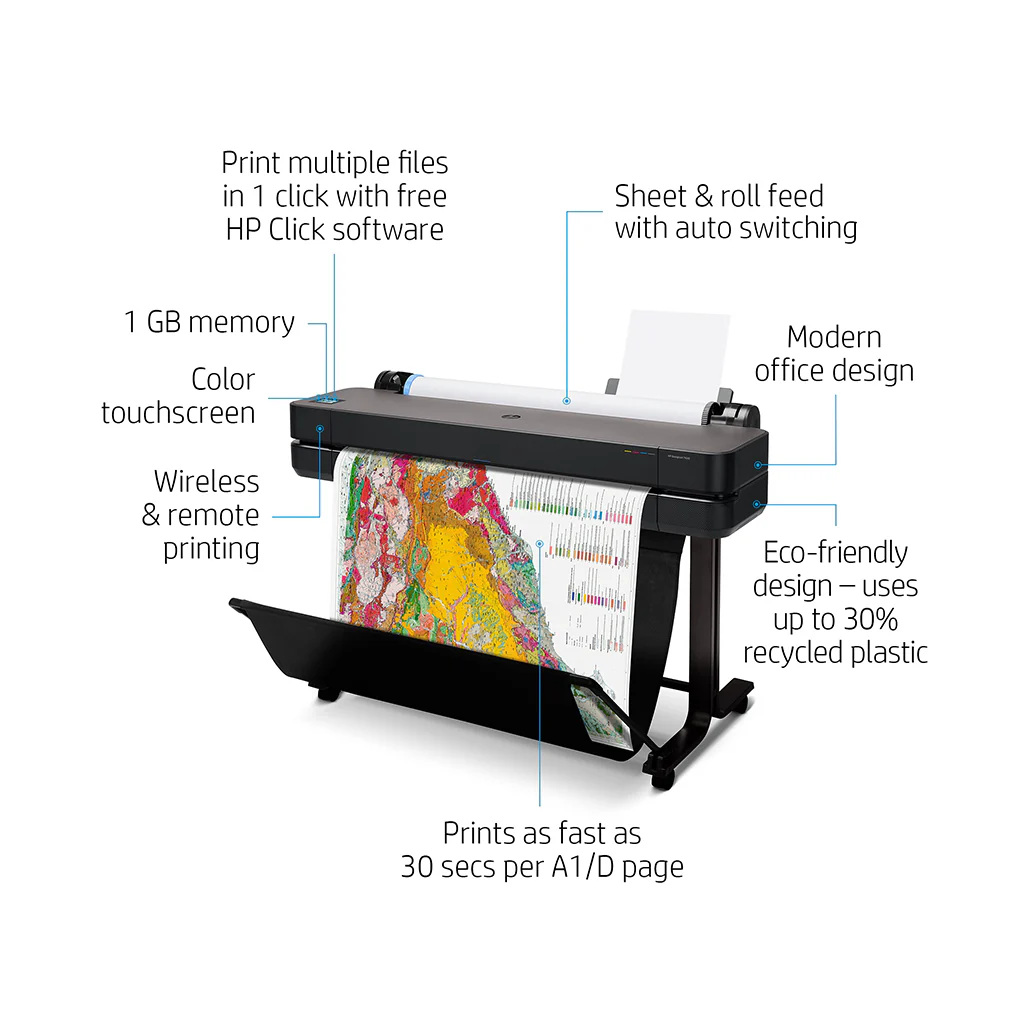 HP DesignJet T630 - 36" Large Format Wireless Plotter Printer with 1-Click Printing and Built-in Stand - Image 7