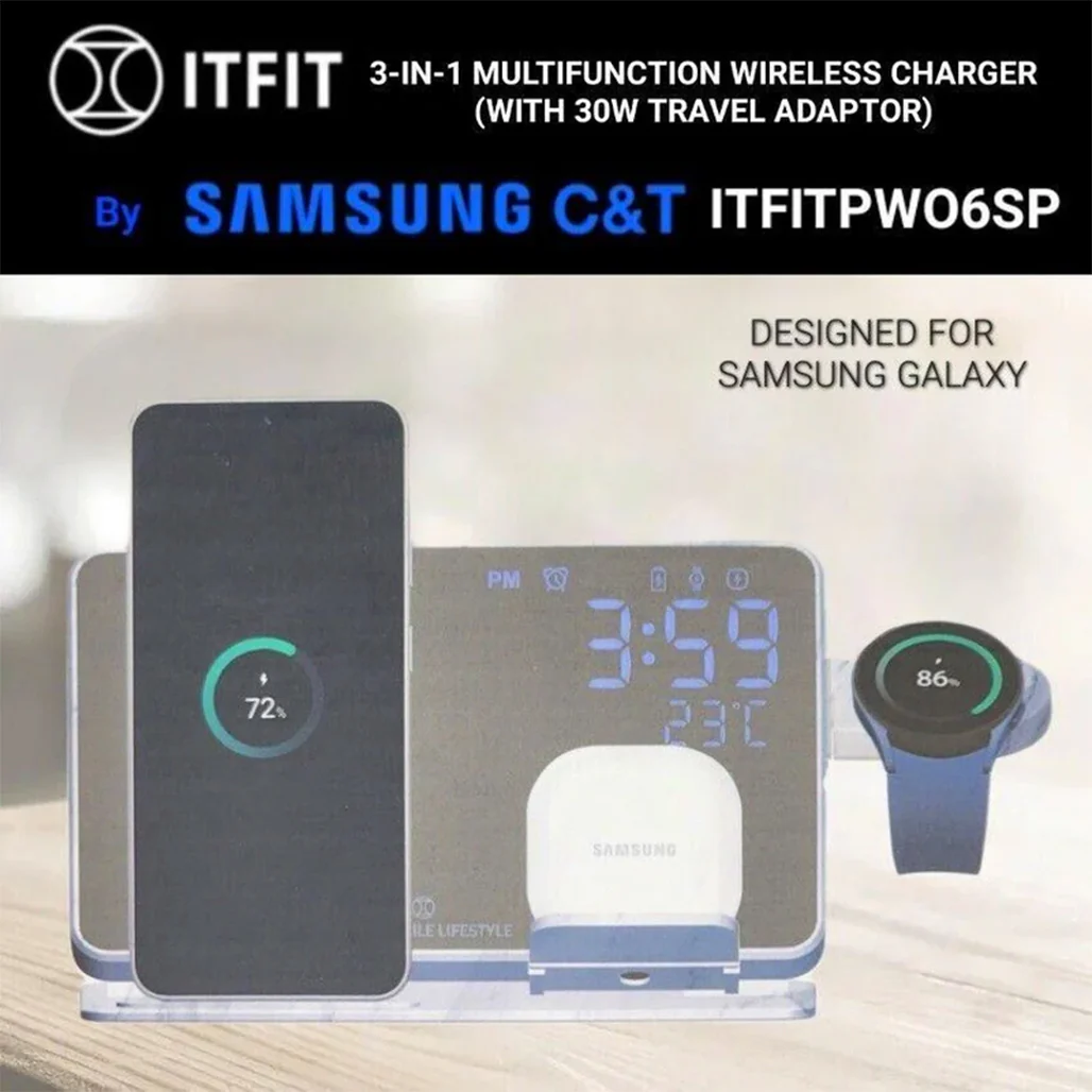 ITFIT 3-in-1 Multifunction Wireless Charger with 30W Travel Adapter - Image 3