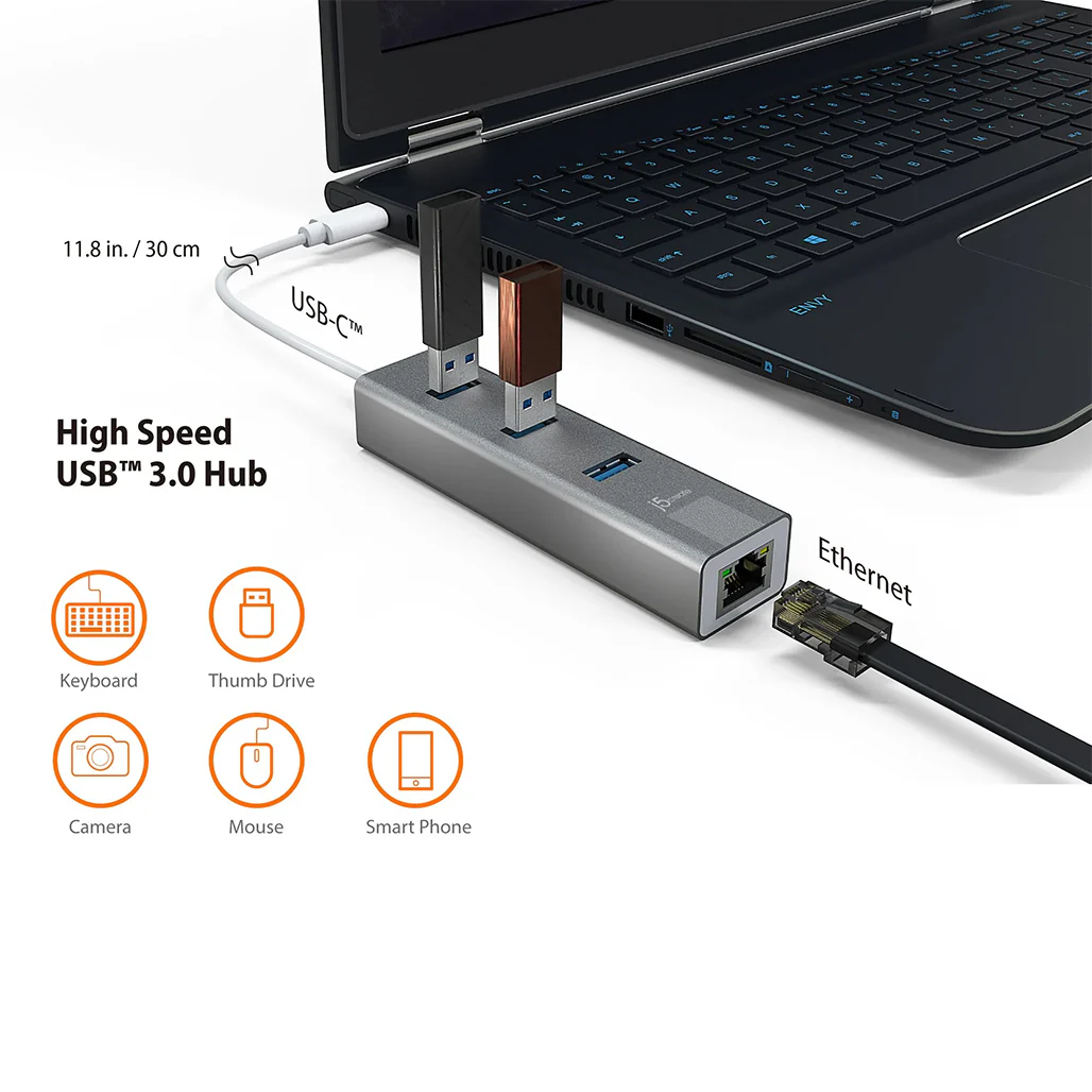 J5 Create USB-C® 3-Port Hub with Gigabit Ethernet JCH474 – High-Speed Data Transfer and Wired Network Connectivity - Image 6