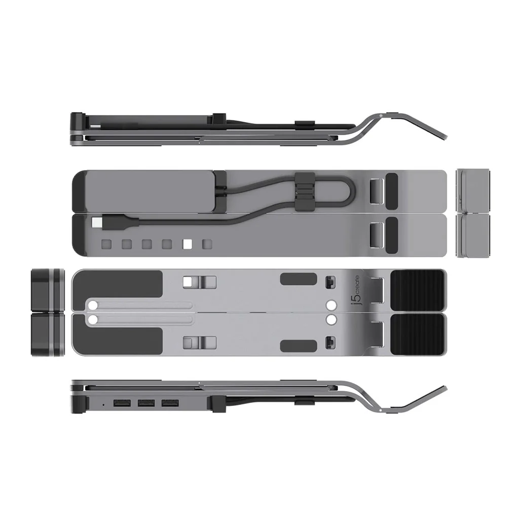 J5Create Laptop Stand with USB 4-Port Hub - Adjustable Aluminum Stand with Integrated USB-C Hub - Image 4