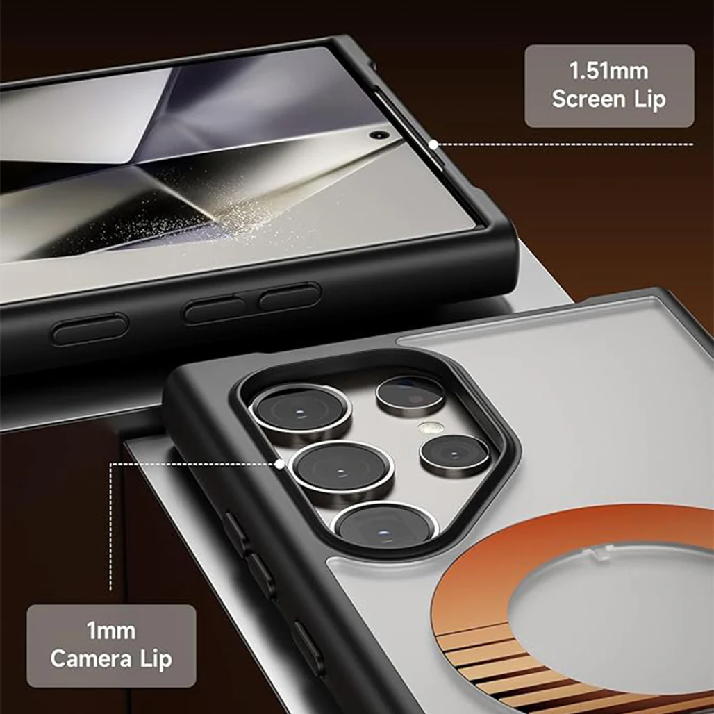 JSAUX RingLax Case for Galaxy S24 Ultra - Magnetic Protective Cover with 360° Rotating Ring, Kickstand, and Sunset-Inspired Design - Black - Image 3