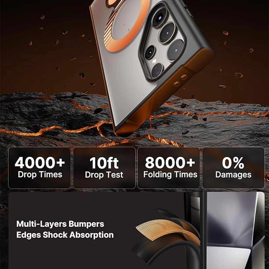 JSAUX RingLax Case for Galaxy S24 Ultra - Magnetic Protective Cover with 360° Rotating Ring, Kickstand, and Sunset-Inspired Design - Black - Image 4