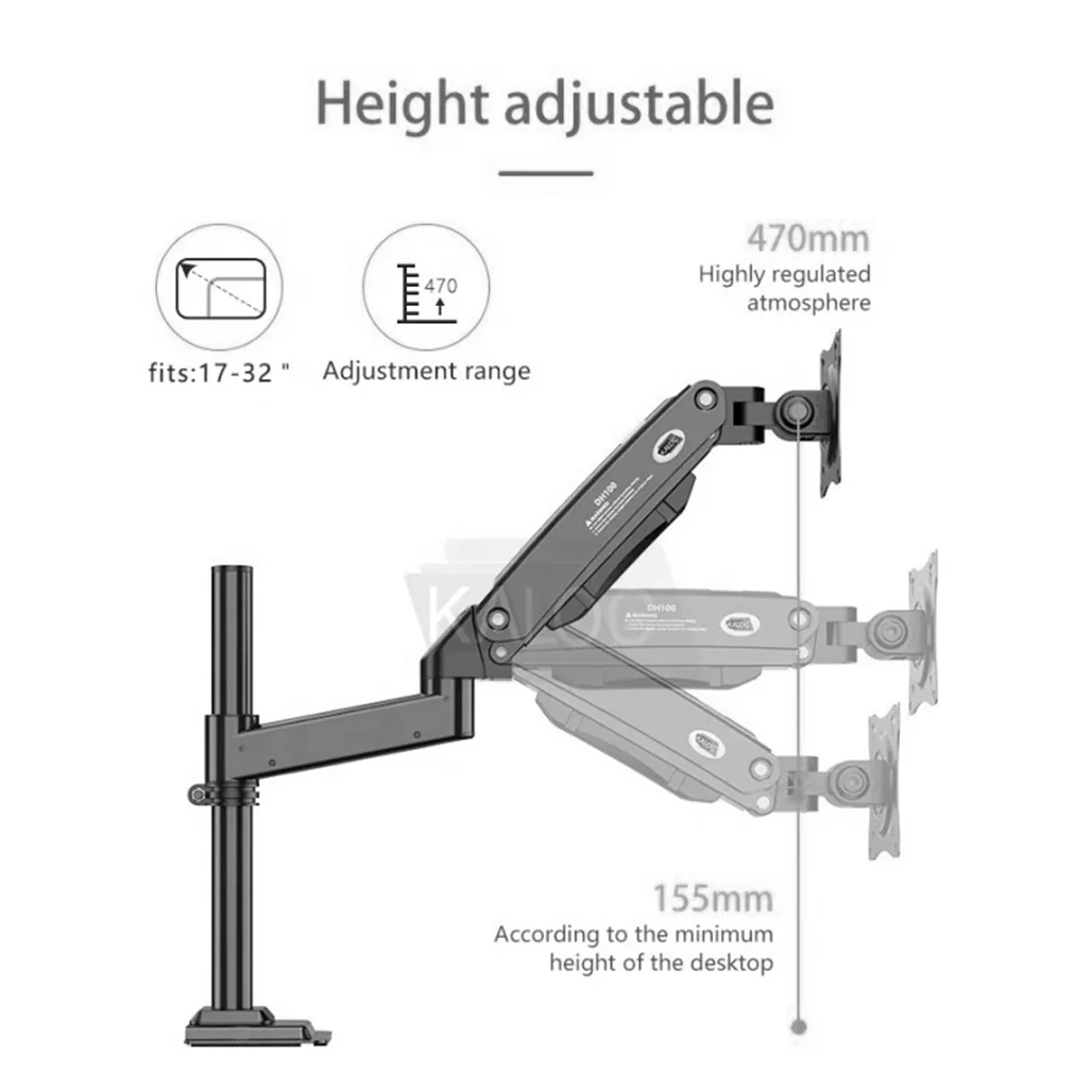 KALOC DH100B Single Monitor Arm with Internal Gas Spring 17–33" Screen Mount - Image 5