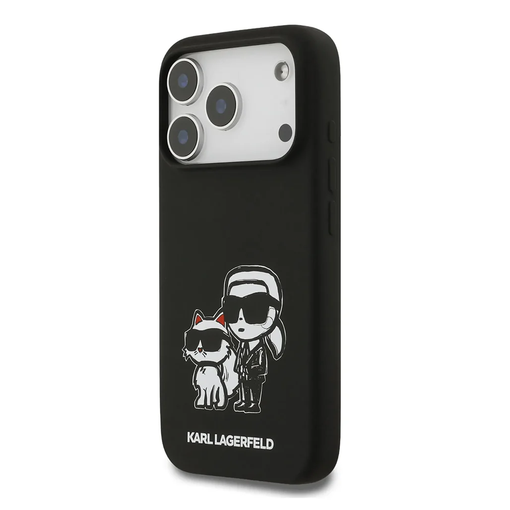 Karl Lagerfeld Liquid Silicone iPhone 17 Pro Max Case with Karl & Choupette Sketch - Image 3