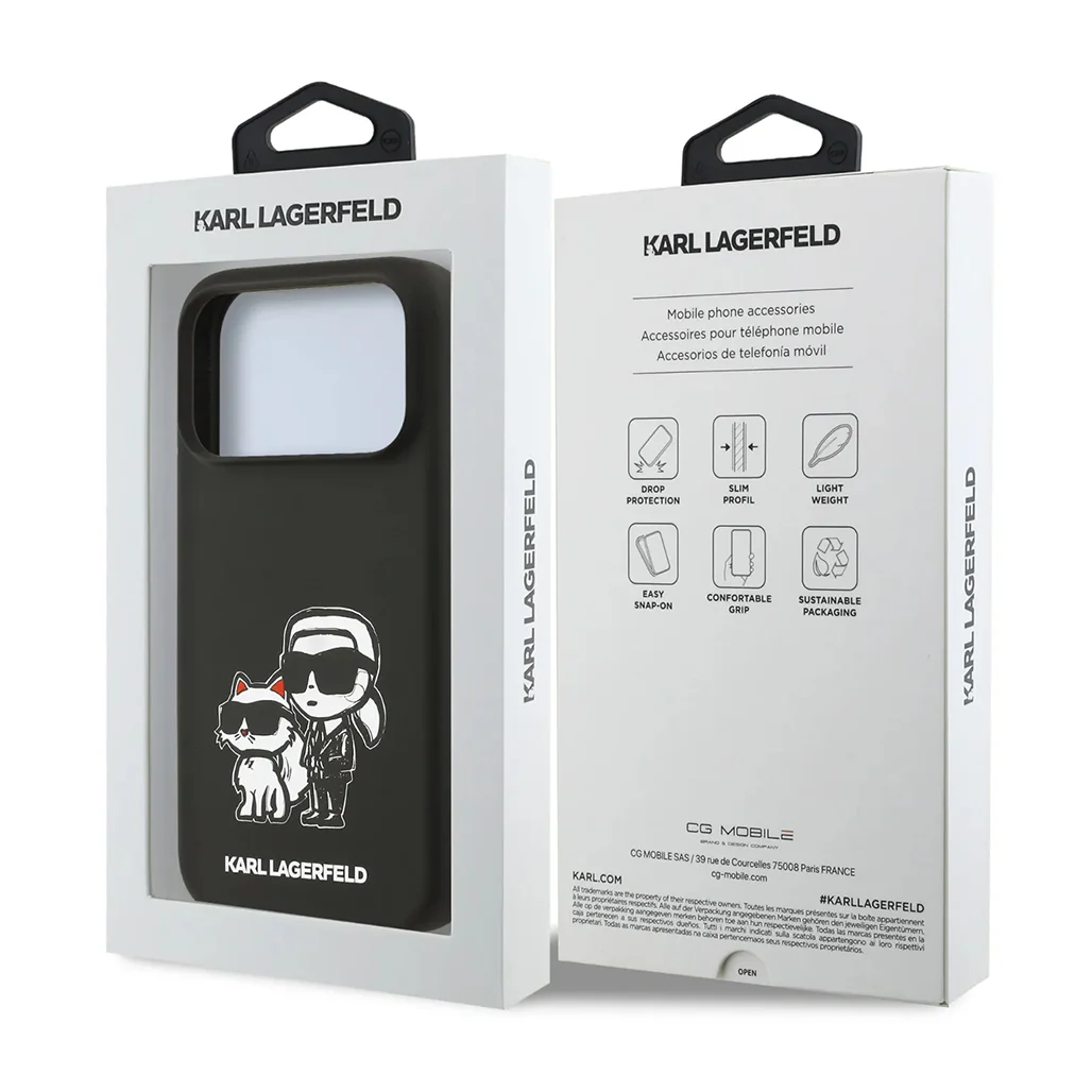 Karl Lagerfeld Liquid Silicone iPhone 17 Pro Max Case with Karl & Choupette Sketch - Image 8