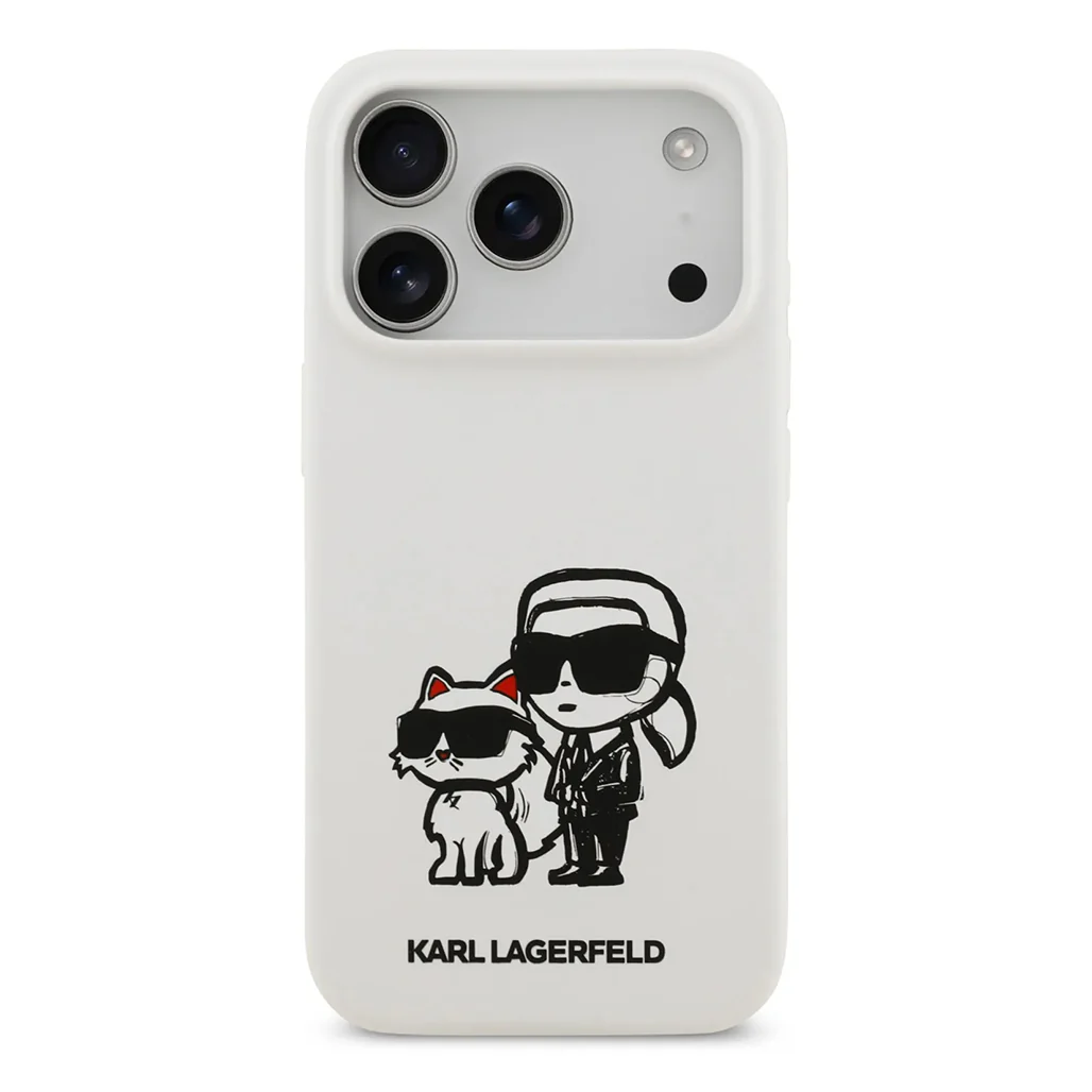 Karl Lagerfeld Liquid Silicone iPhone 17 Pro Max Case with Karl & Choupette Sketch - Image 9