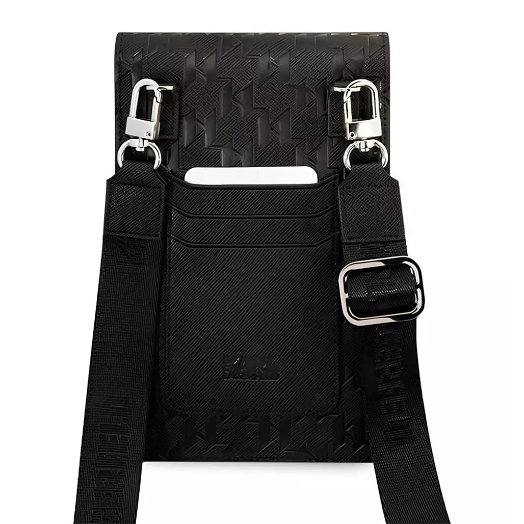 Karl Lagerfeld Monogram Ikonik Wallet Phone Bag – Black ECO Leather Crossbody Purse for Phone, Cards & Essentials - Image 4