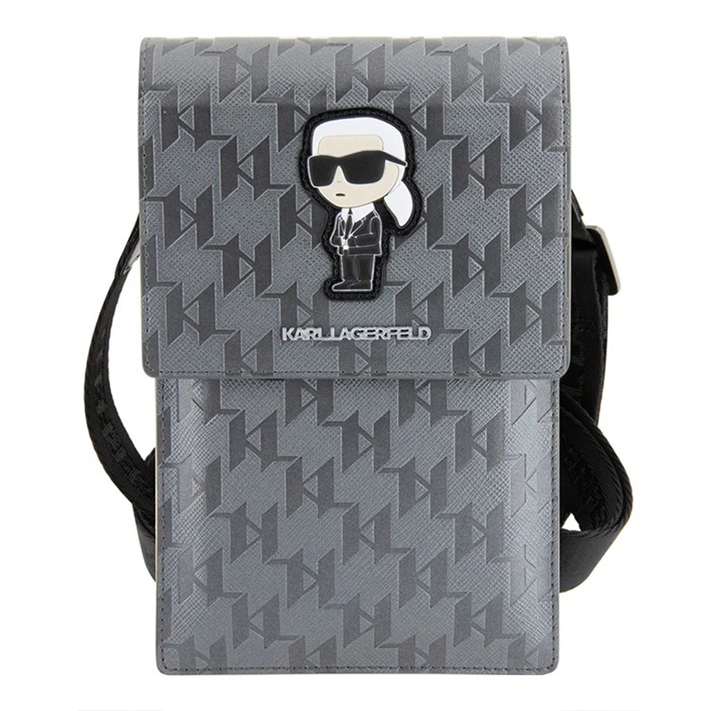 Karl Lagerfeld Monogram Ikonik Wallet Phone Bag – Black ECO Leather Crossbody Purse for Phone, Cards & Essentials - Image 5