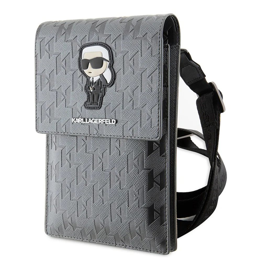 Karl Lagerfeld Monogram Ikonik Wallet Phone Bag – Black ECO Leather Crossbody Purse for Phone, Cards & Essentials - Image 7