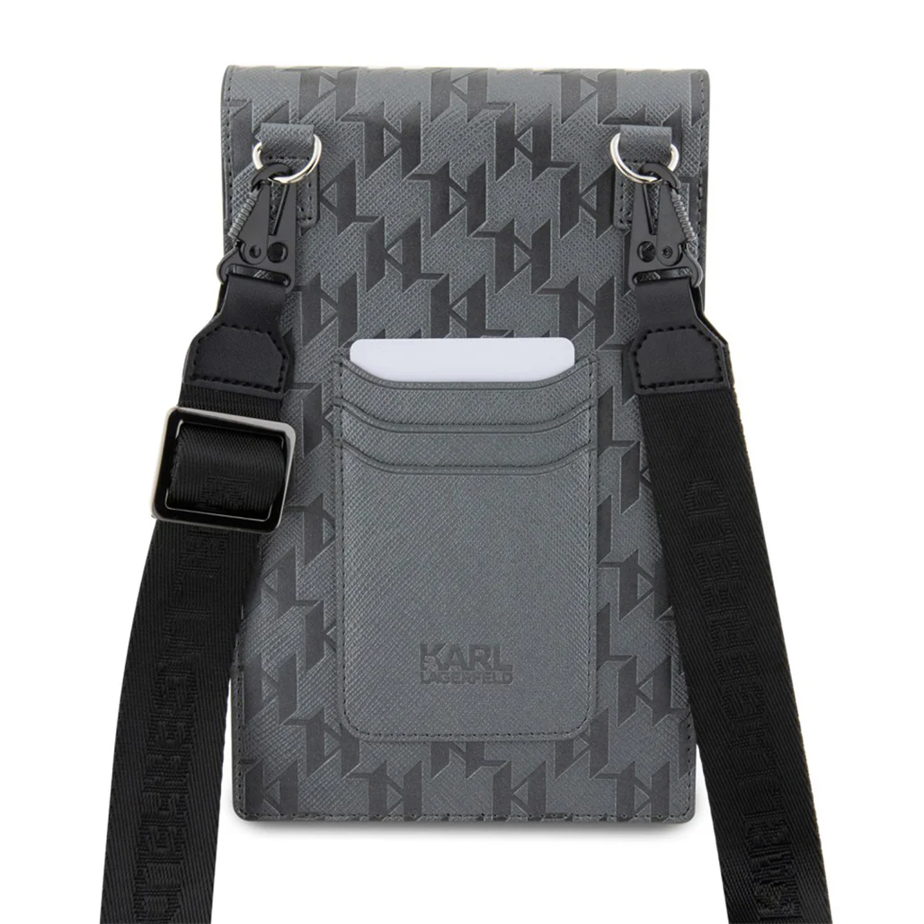 Karl Lagerfeld Monogram Ikonik Wallet Phone Bag – Black ECO Leather Crossbody Purse for Phone, Cards & Essentials - Image 9