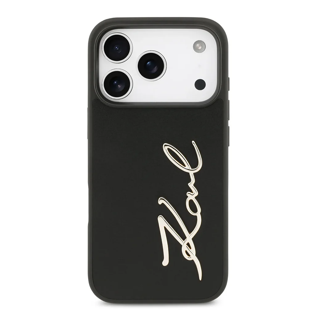 Karl Lagerfeld PU Leather Case with Script Logo & Metal Buttons for iPhone 17 Pro