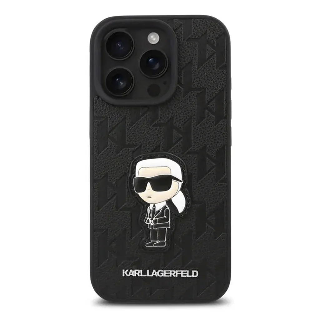 Karl Lagerfeld PU Monogram Karl Patch Hard Case for iPhone 16 Pro – Stylish Protection with Anti-Scratch Surface