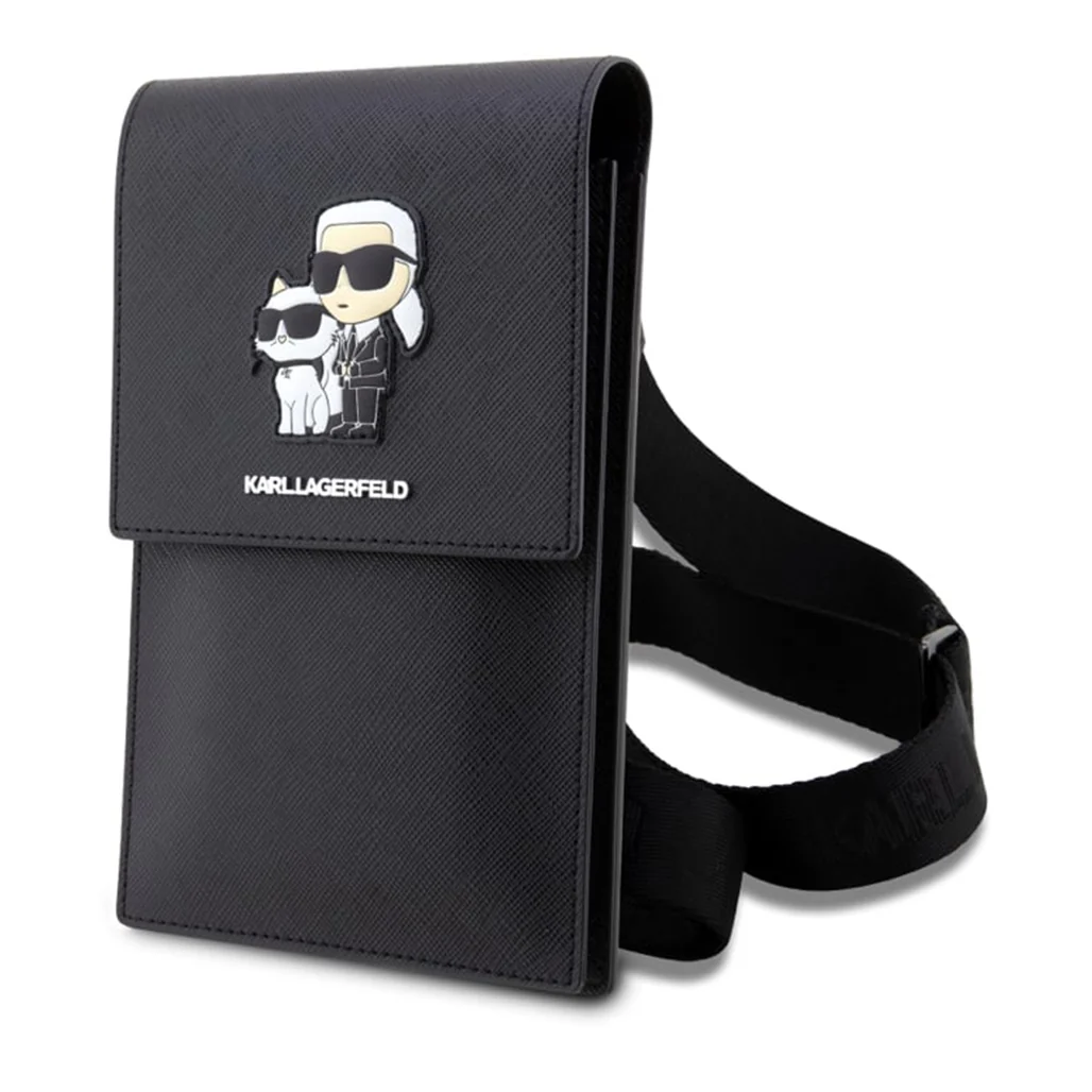 Karl Lagerfeld Saffiano Karl&Choupette Universal Phone Pouch with Strap – Designer Bag with Card Slots for Everyday Use - Image 2