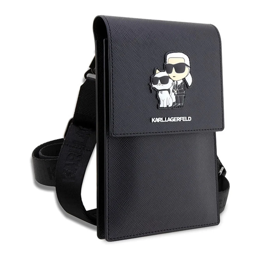 Karl Lagerfeld Saffiano Karl&Choupette Universal Phone Pouch with Strap – Designer Bag with Card Slots for Everyday Use - Image 3