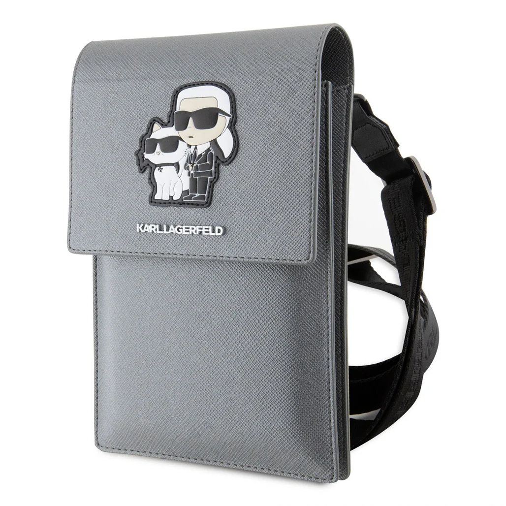Karl Lagerfeld Saffiano Karl&Choupette Universal Phone Pouch with Strap – Designer Bag with Card Slots for Everyday Use - Image 9