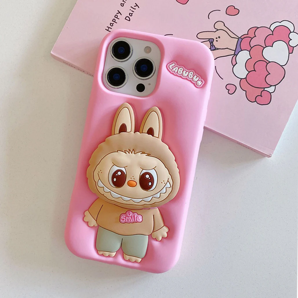 Labubu Shockproof Silicone Case with Stand for iPhone 16 Pro - Image 2