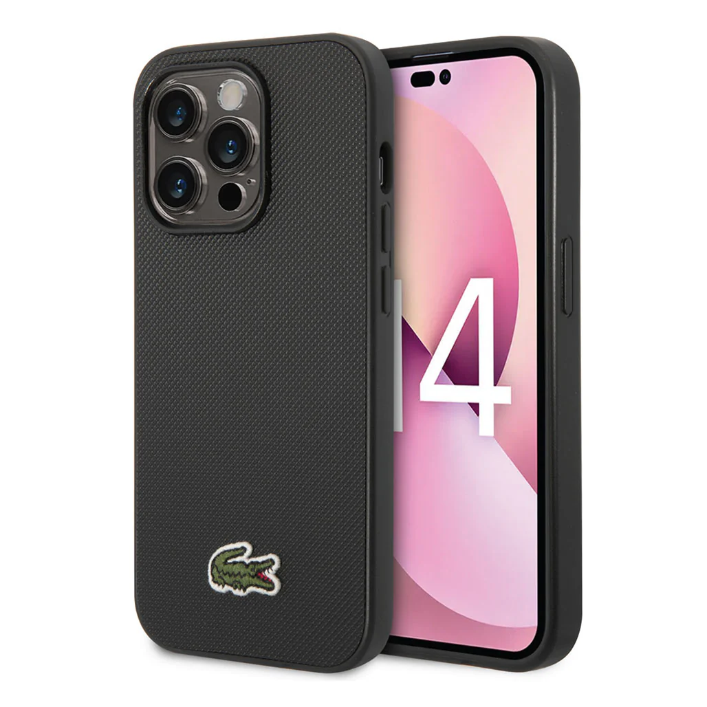 Lacoste Hard Case Iconic Petit Pique PU Woven Logo Estragon for iPhone 14 Pro