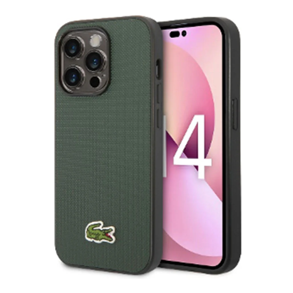 Lacoste Hard Case Iconic Petit Pique PU Woven Logo Estragon for iPhone 14 Pro - Image 3