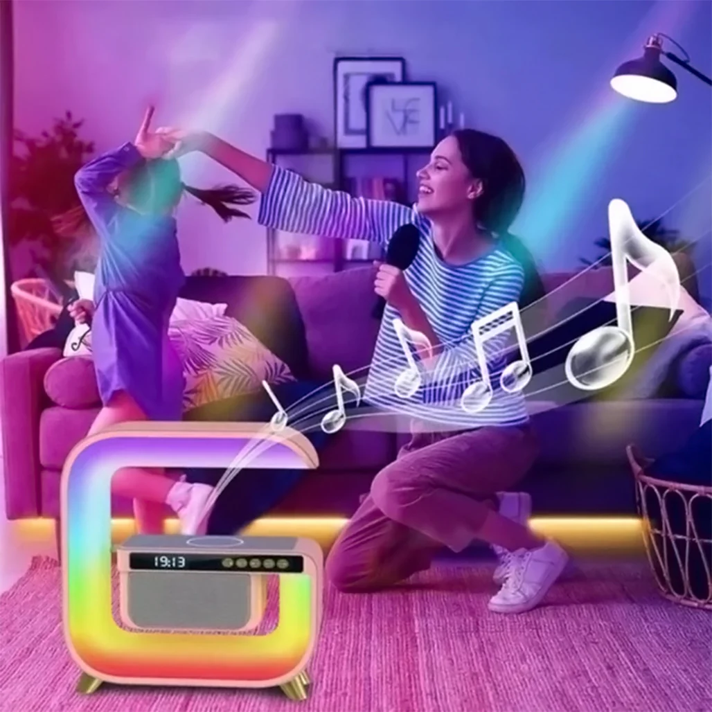 LED Wireless Charging Speaker with RGB Mood Light & Clock – HM-G3 Big Square G | Bluetooth 5.2 | 15W Fast Charging - Image 3