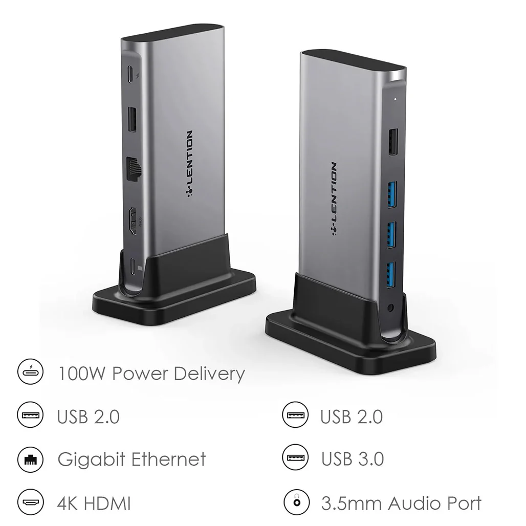 Lention CB-D53s Universal USB-C Docking Station | 4K 60Hz HDMI, 100W Power Pass-Through, Gigabit Ethernet - Image 3