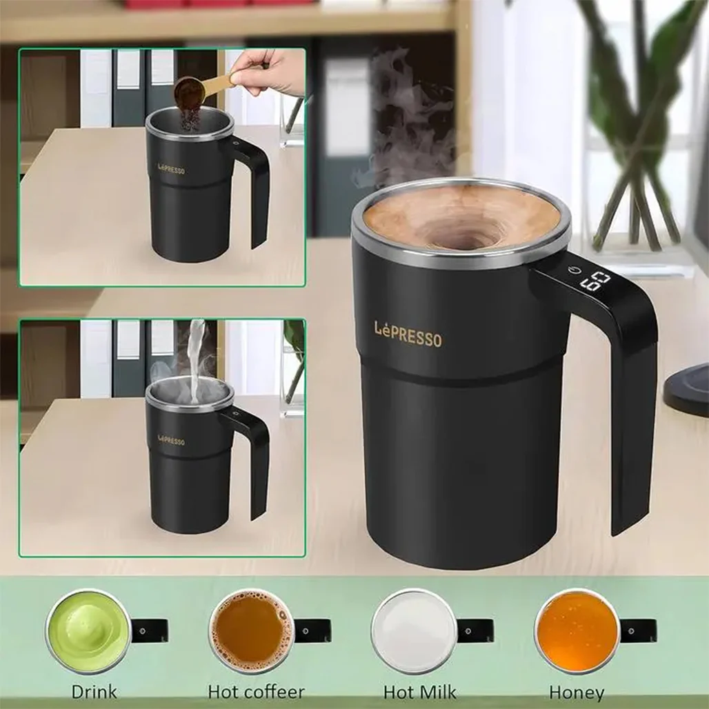 LePresso Auto Magnetic Stirring Cup – 380ml Self-Stirring, Rechargeable Stainless Steel Cup with Touch Control & Patented Design - Image 3