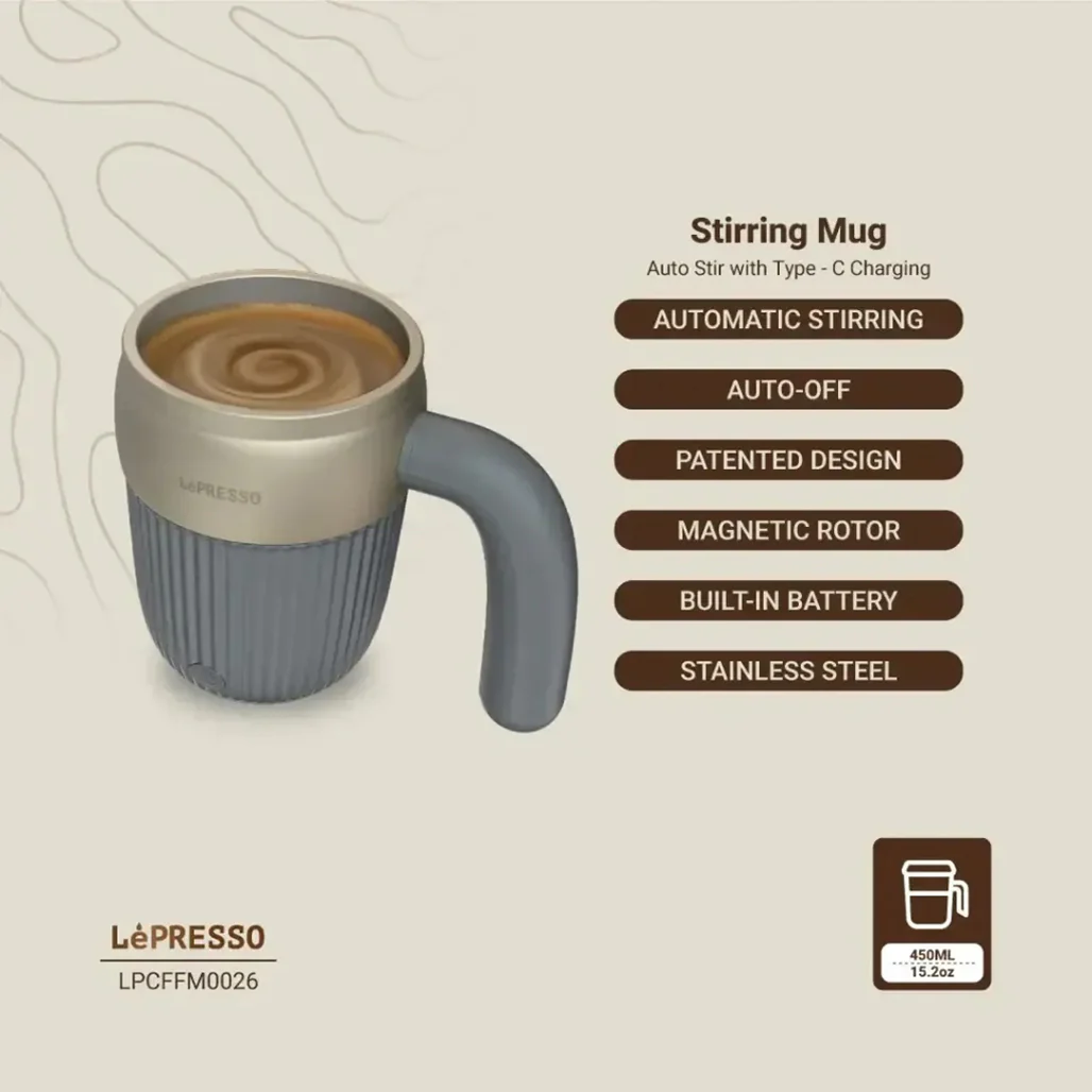 LePresso Auto Magnetic Stirring Mug 450mL – Rechargeable, Portable, and Effortless Mixing - Image 2
