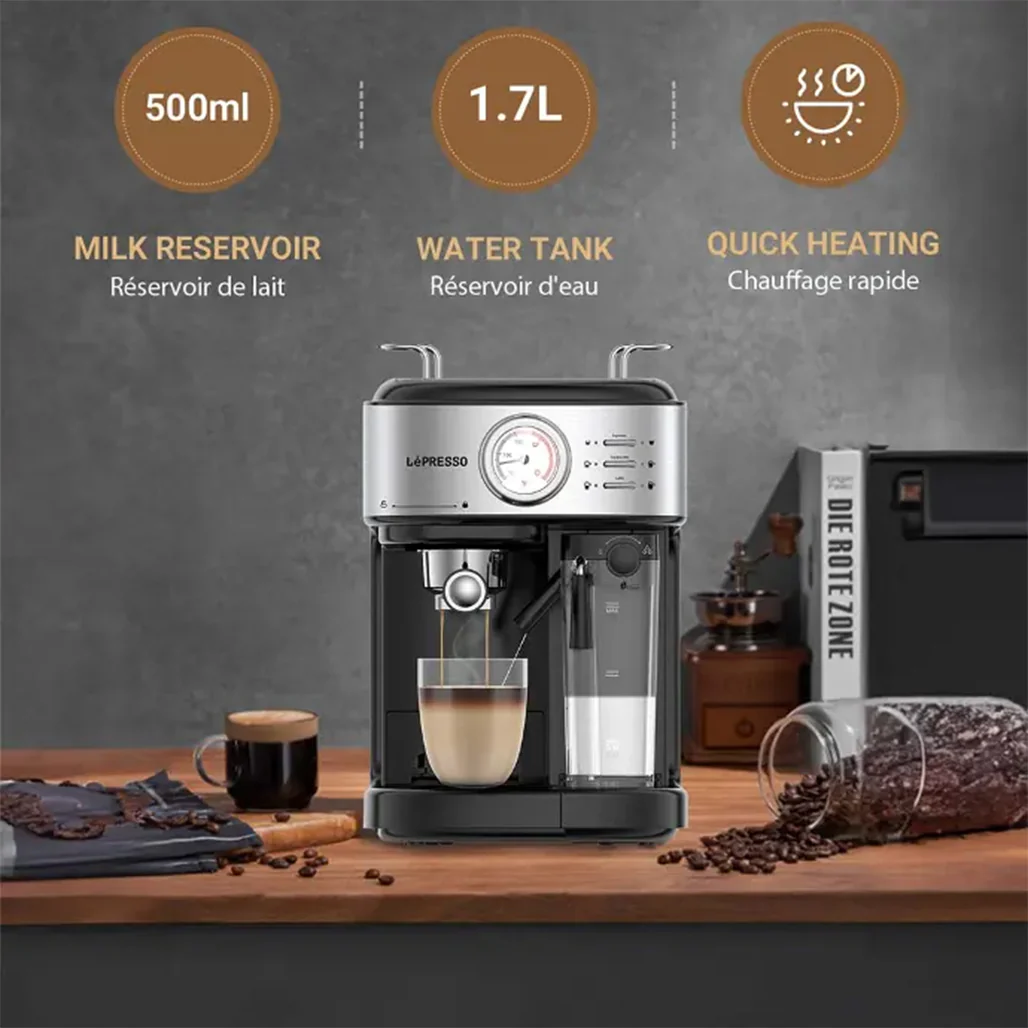 LePresso Coffee Machine – 20 Bar Pressure Pump, Capsule Filter, Milk Froth Nozzle – 1.7L Water Tank, 1050-1250W – Black - Image 5