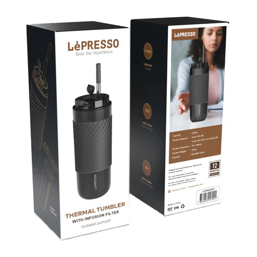 Lepresso Thermal Tumbler with Infusion Filter - 520ml Stainless Steel Insulated Bottle with Reusable Straw - Image 2