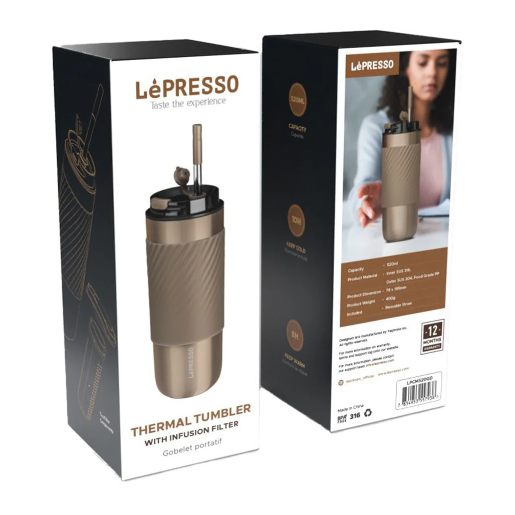 Lepresso Thermal Tumbler with Infusion Filter - 520ml Stainless Steel Insulated Bottle with Reusable Straw - Image 4