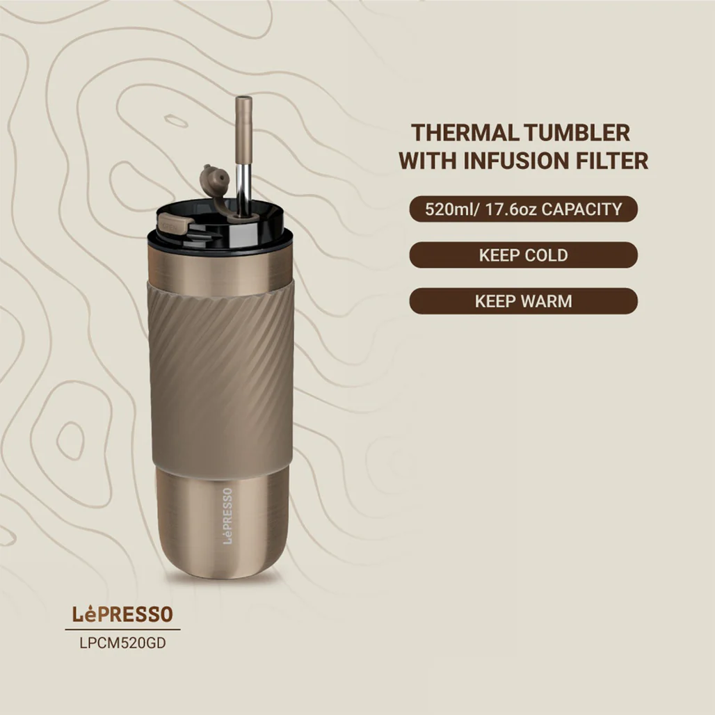 Lepresso Thermal Tumbler with Infusion Filter - 520ml Stainless Steel Insulated Bottle with Reusable Straw - Image 5