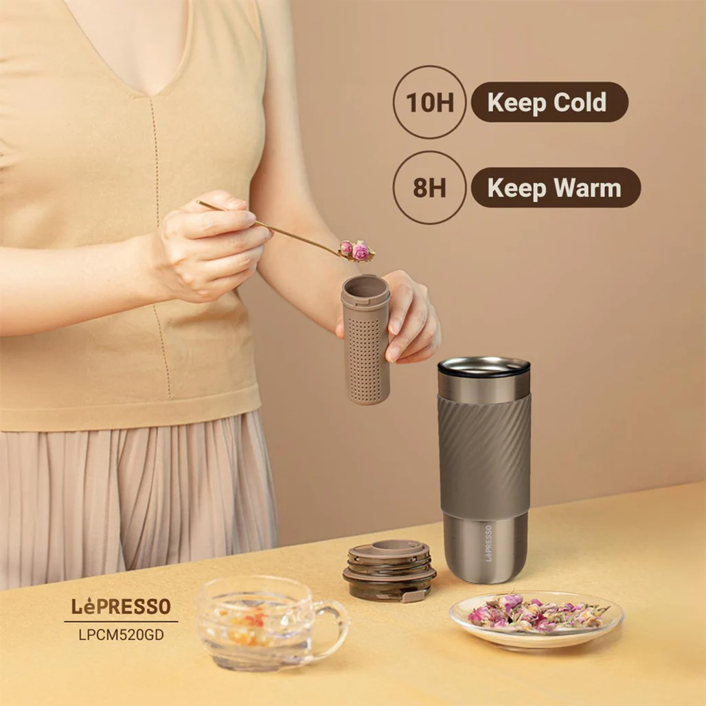 Lepresso Thermal Tumbler with Infusion Filter - 520ml Stainless Steel Insulated Bottle with Reusable Straw - Image 6