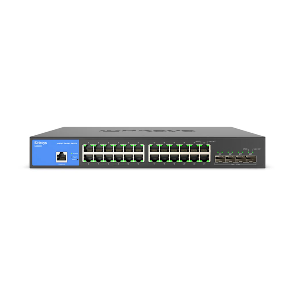 Linksys 24-Port Managed Gigabit Ethernet Switch with 4 10G SFP+ Uplinks LGS328C for Advanced Network Security and High-Speed Connectivity