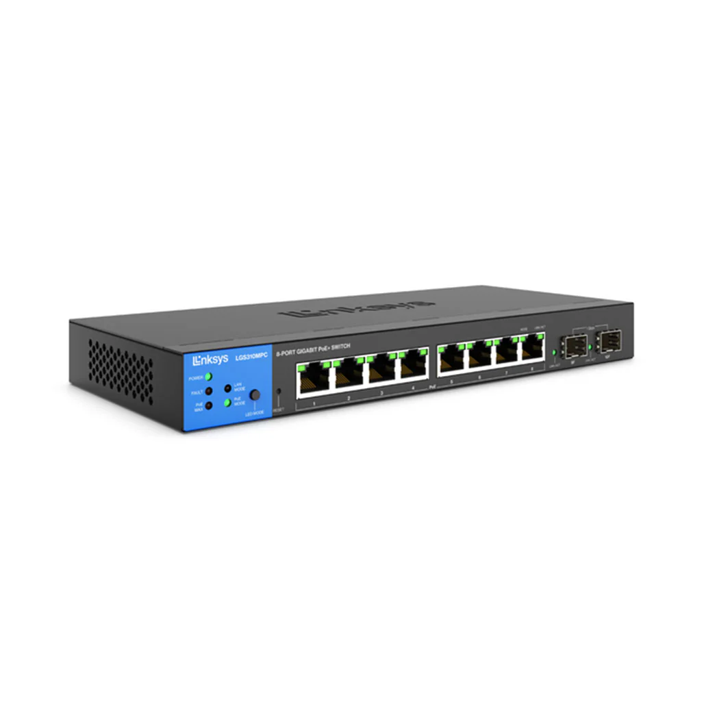 Linksys LGS310MPC - 8-Port Managed Gigabit PoE+ Switch with 2 1G SFP Uplinks - Image 3