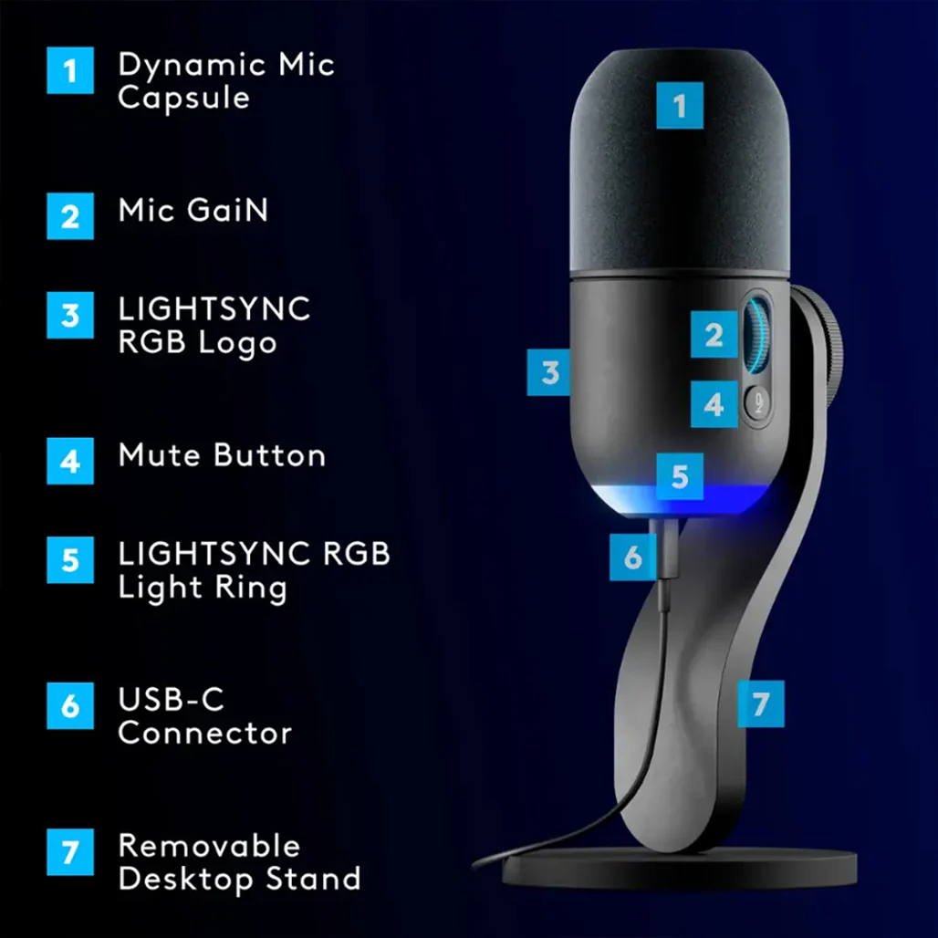 Logitech YETI GX - Dynamic USB Gaming Microphone with LIGHTSYNC RGB - 988-000567 - Image 7