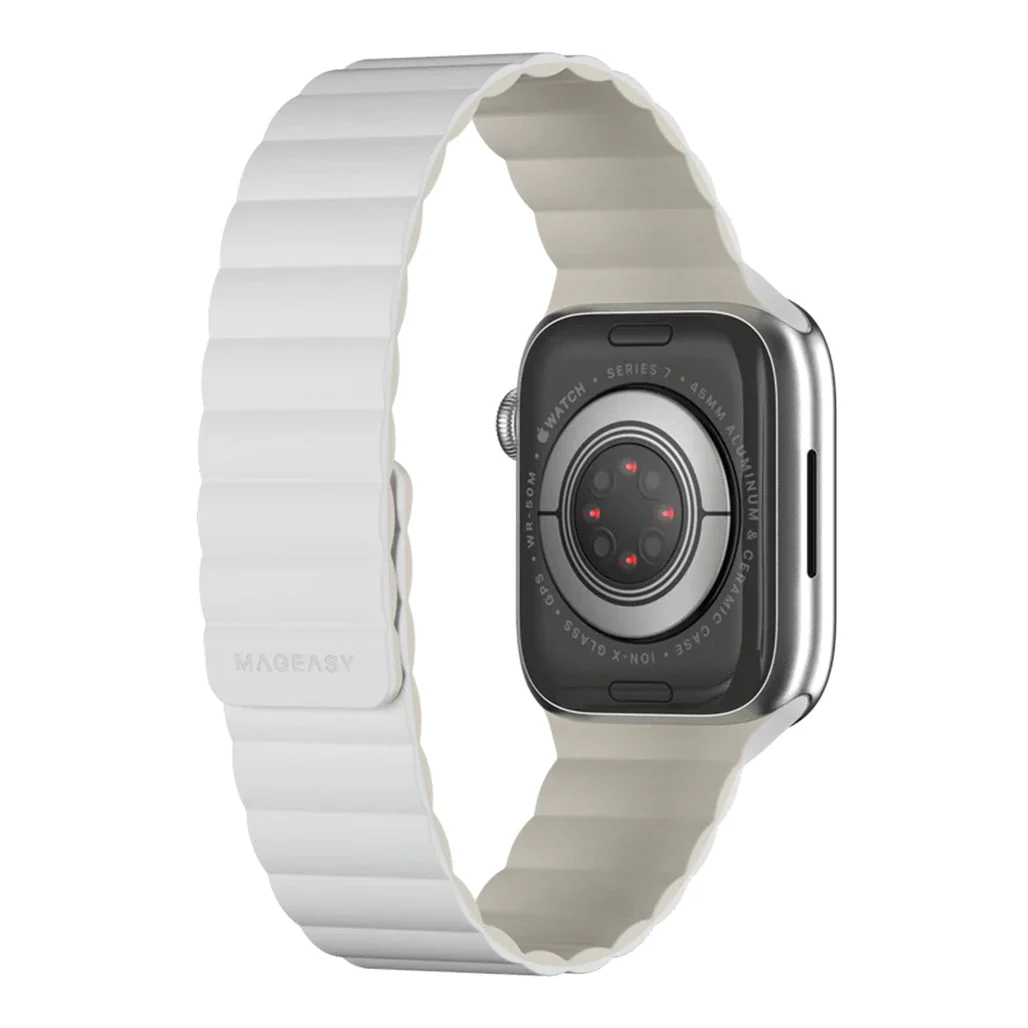 Mageasy SKIN Silicone Magnetic Apple Watch Band 38mm/40mm/41mm - White | Waterproof & Sweat-Resistant - Image 4