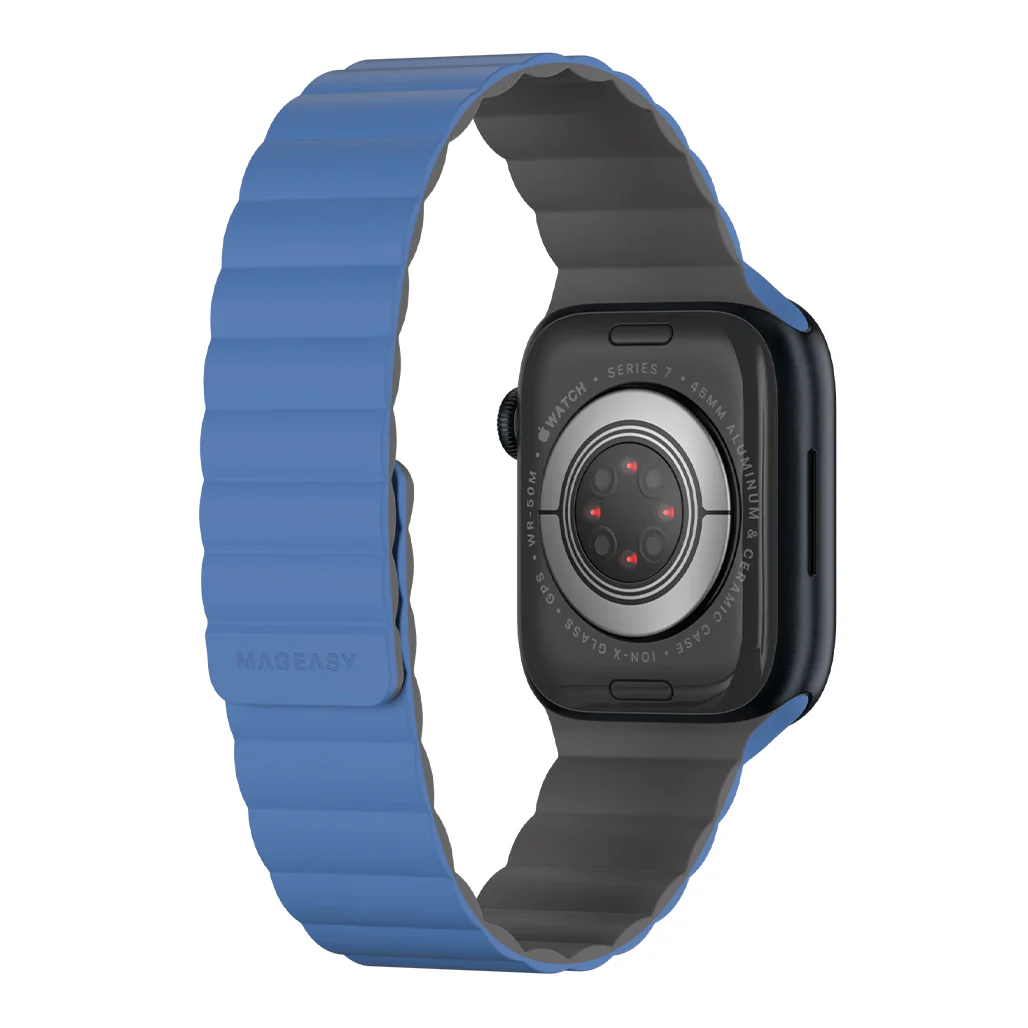 Mageasy SKIN Silicone Magnetic Apple Watch Band 44mm/45mm/49mm - Blue | Waterproof & Sweat-Resistant - Image 4