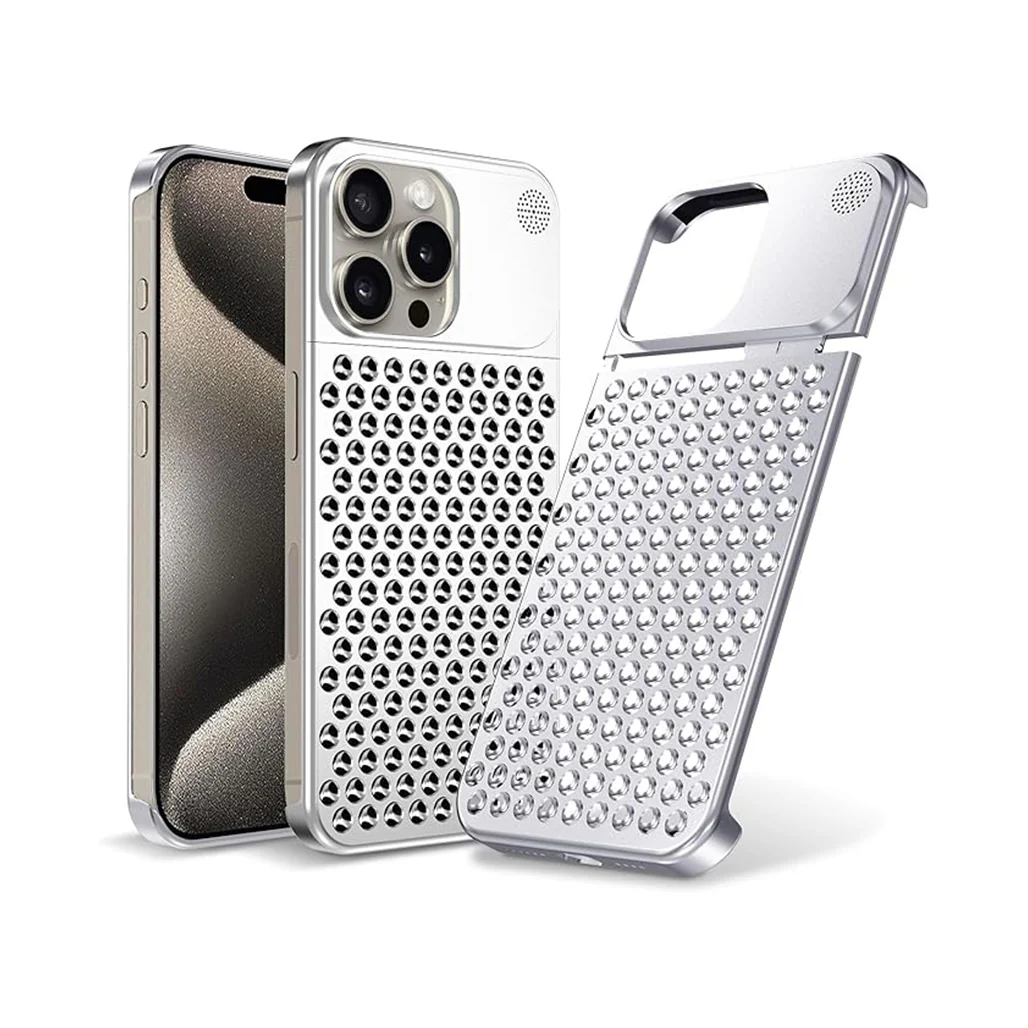 Metal Heat Dissipation Phone Case For iPhone 15 Pro/15 Pro Max- Silver - Image 2