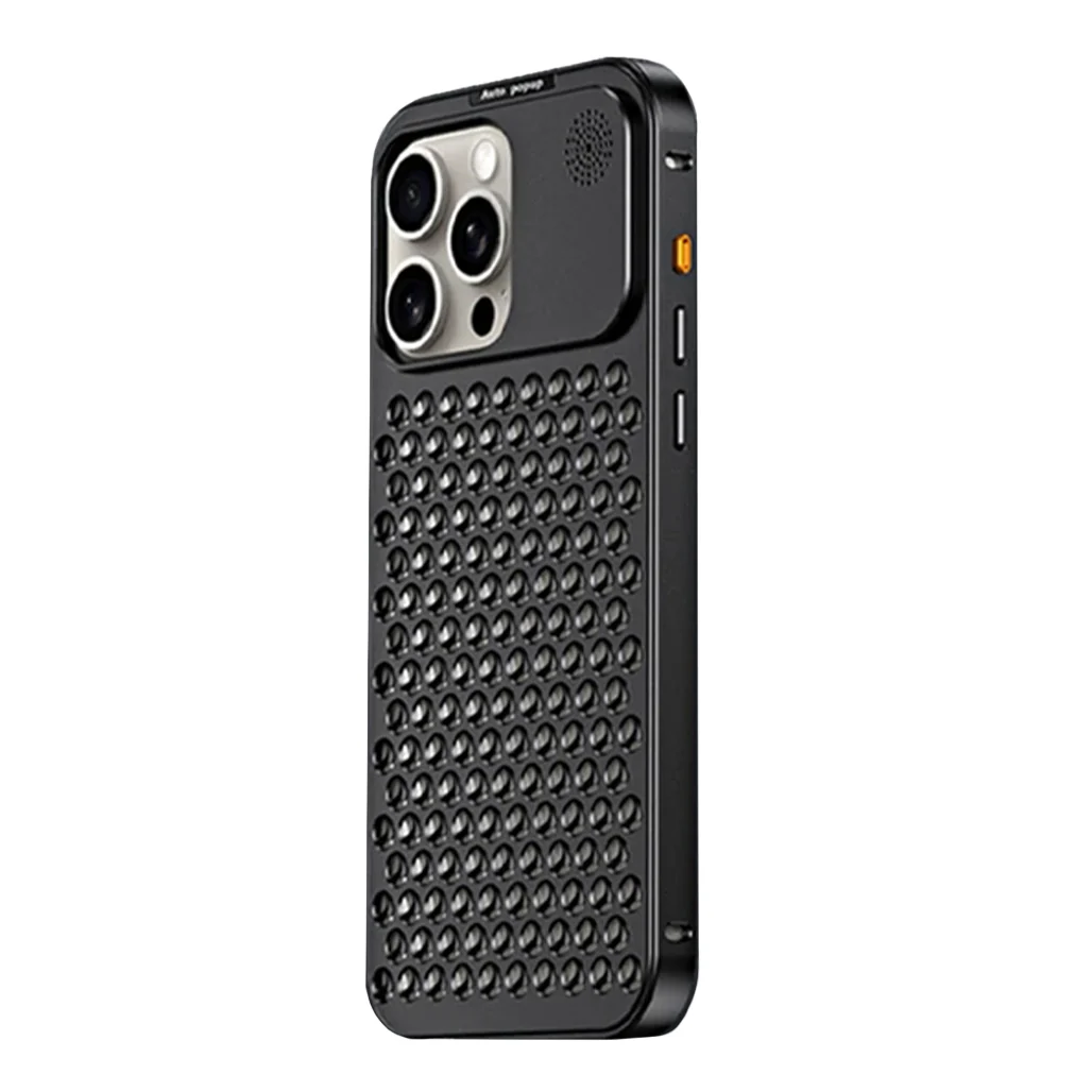 Metallic Alloy Shockproof Cooling Hybrid Case for iPhone 15 Pro Max - Black - Image 2