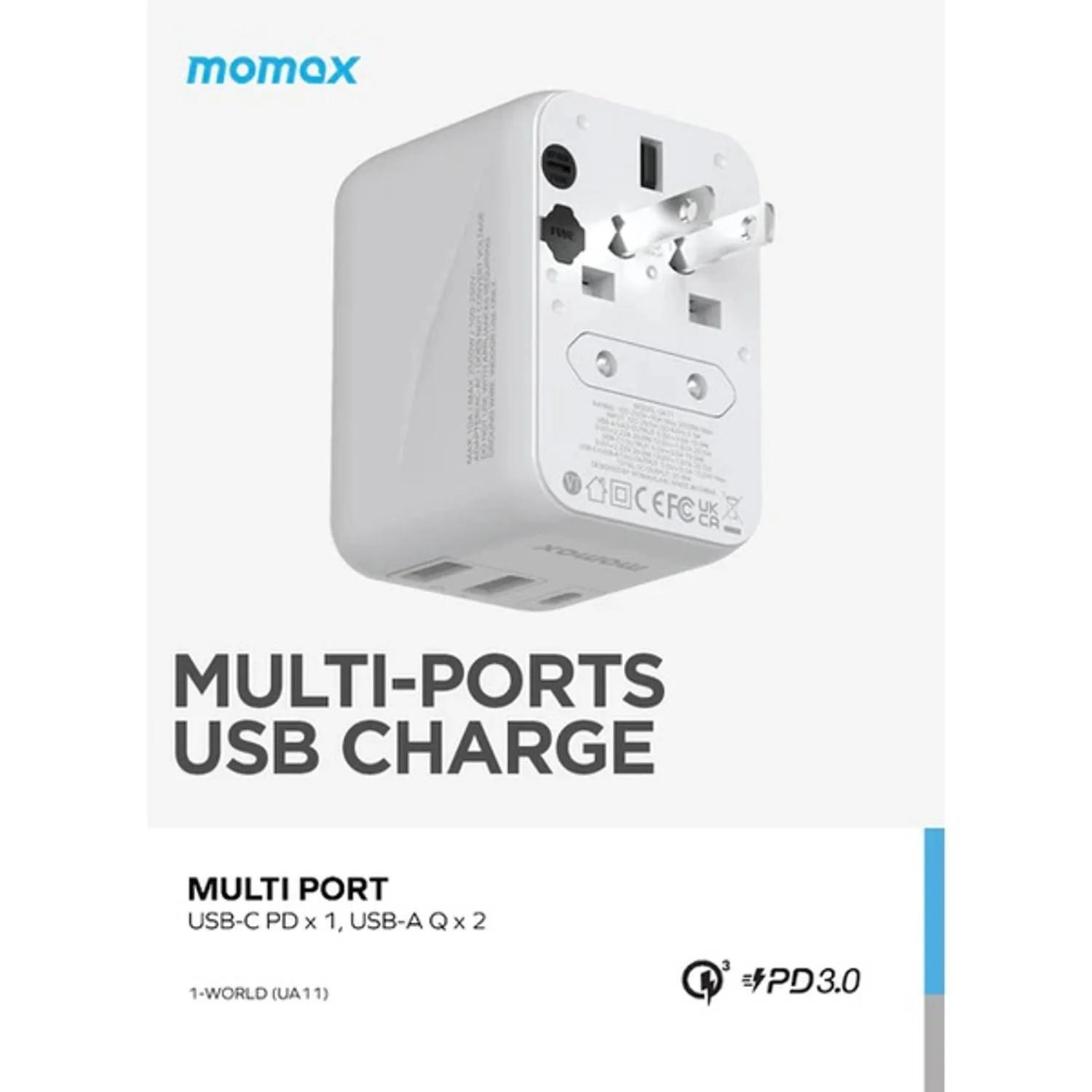 Momax 1-World 20W 3 Ports AC Travel Adapter - Versatile Charging for 150+ Countries - Image 11