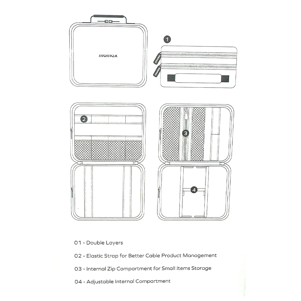 Momax 1-World Tech Organizer Case – Double-Layer Electronics Travel Pouch with Adjustable Compartments & Elastic Cable Management - Image 2