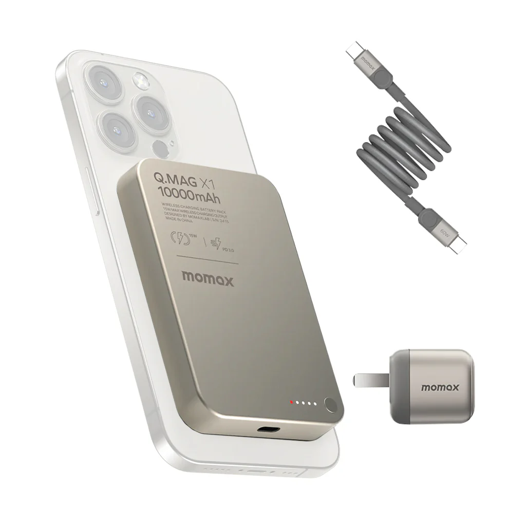 Momax Charger Ensemble – Q.Mag X 10 000mAh Magnetic Wireless Battery Pack + 60W USB-C Magnetic Cable + 30W GaN Charger - Image 2