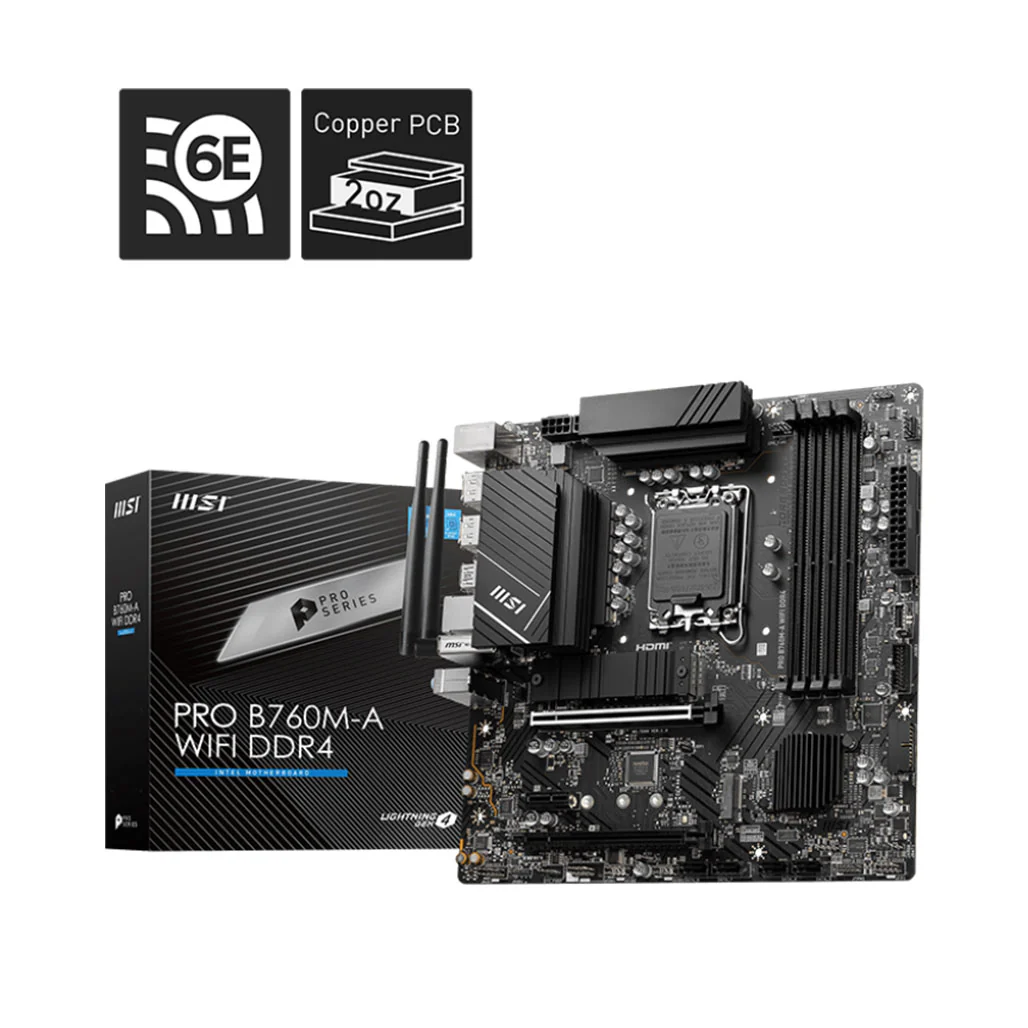MSI Pro B760M-A WiFi DDR4 Motherboard - 911-7D99-003 | Compact ATX Board with PCIe 4.0, DDR4 Support, and Wi-Fi 6E - Image 5