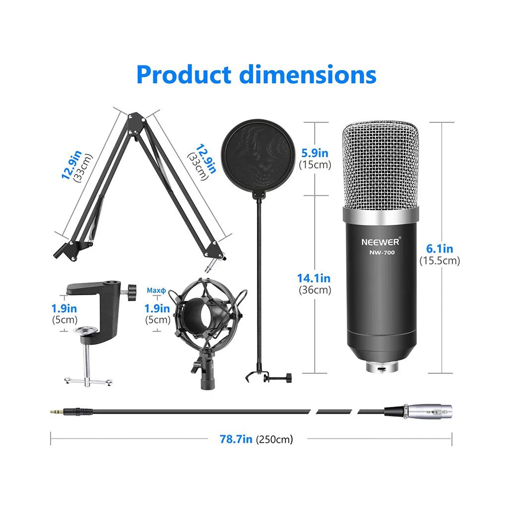 Neewer NW-700 Professional Studio Condenser Microphone Kit with NW-35 Adjustable Scissor Arm Stand and Shock Mount - Image 2
