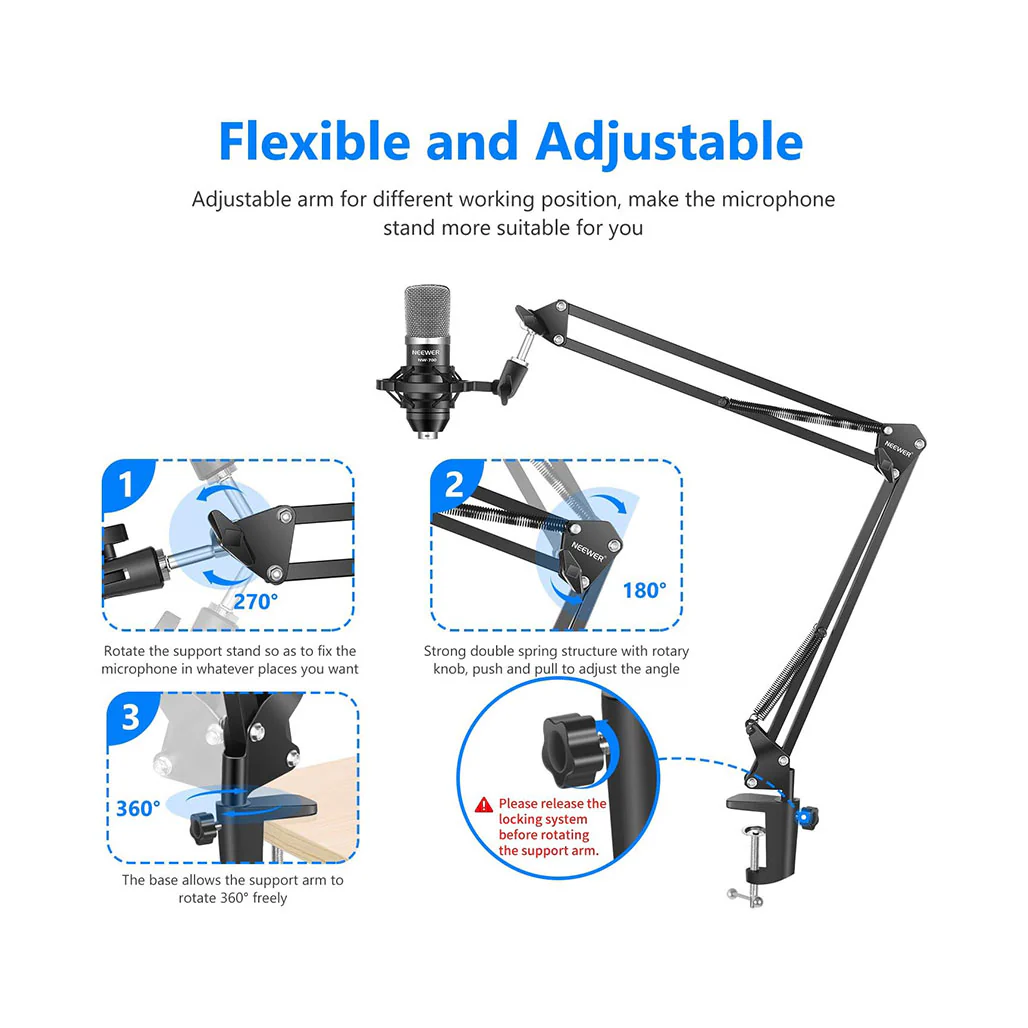 Neewer NW-700 Professional Studio Condenser Microphone Kit with NW-35 Adjustable Scissor Arm Stand and Shock Mount - Image 4
