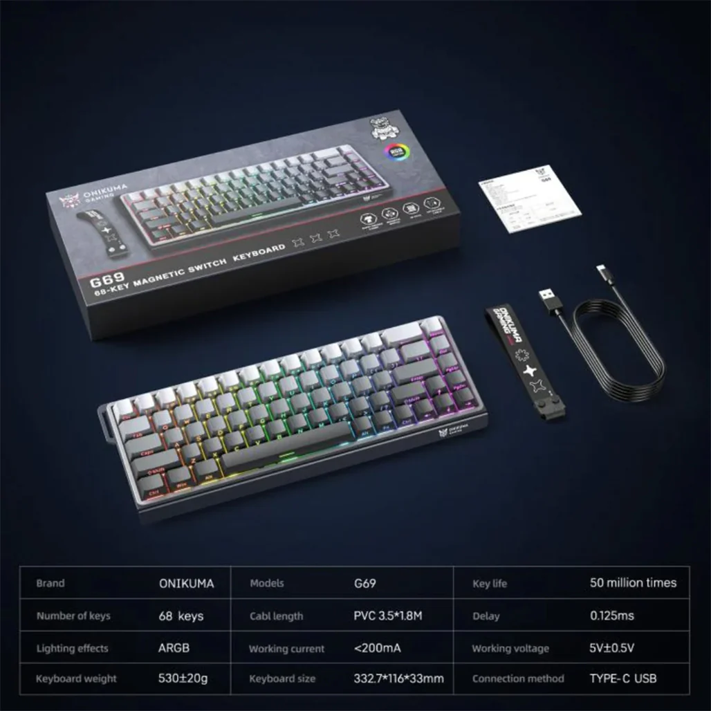 Onikuma G69 68-Key - RGB Magnetic Switch Gaming Keyboard - Image 9
