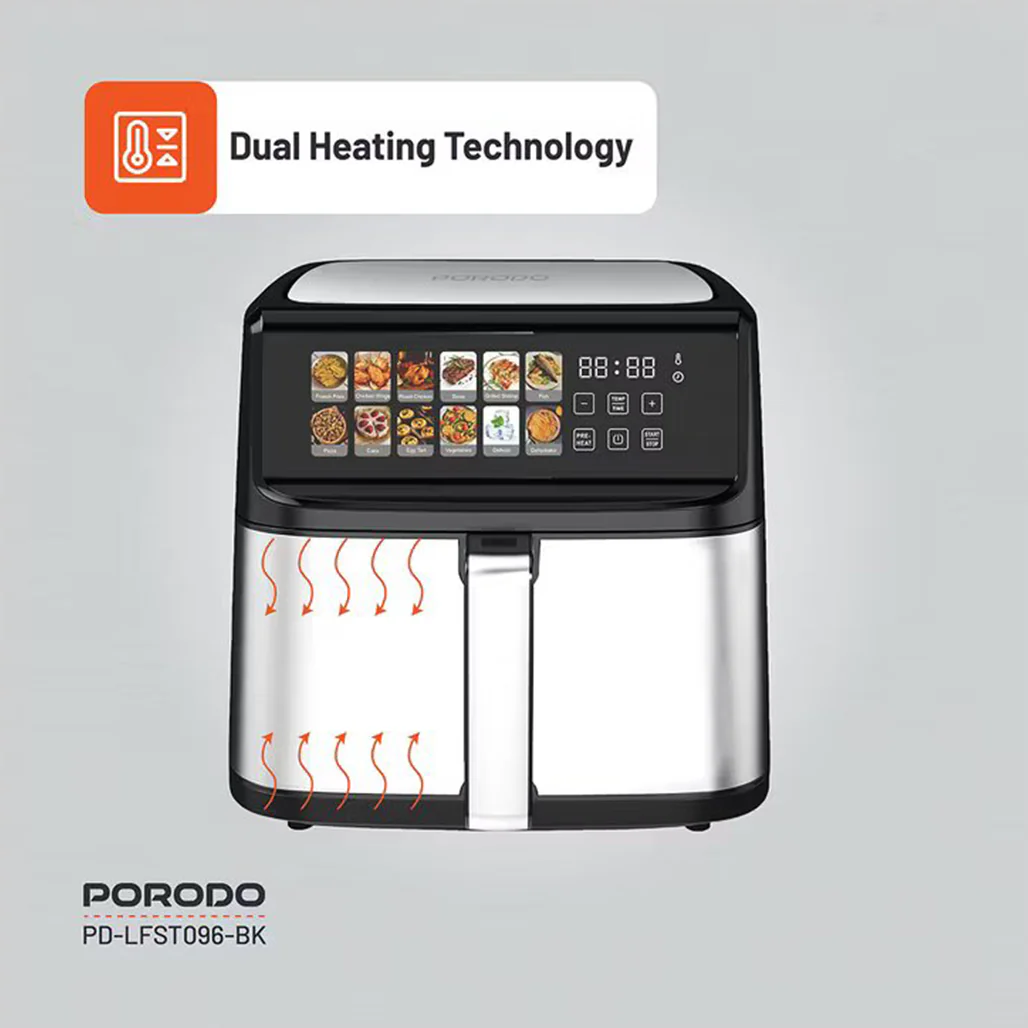 Porodo 11L Dual Mode Touch Control Air Fryer –  Black - Image 6