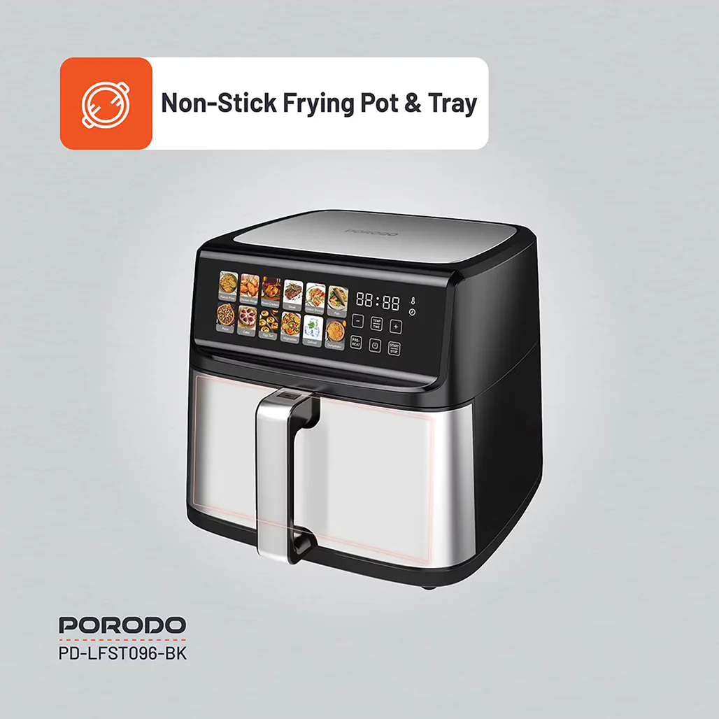 Porodo 11L Dual Mode Touch Control Air Fryer –  Black - Image 7