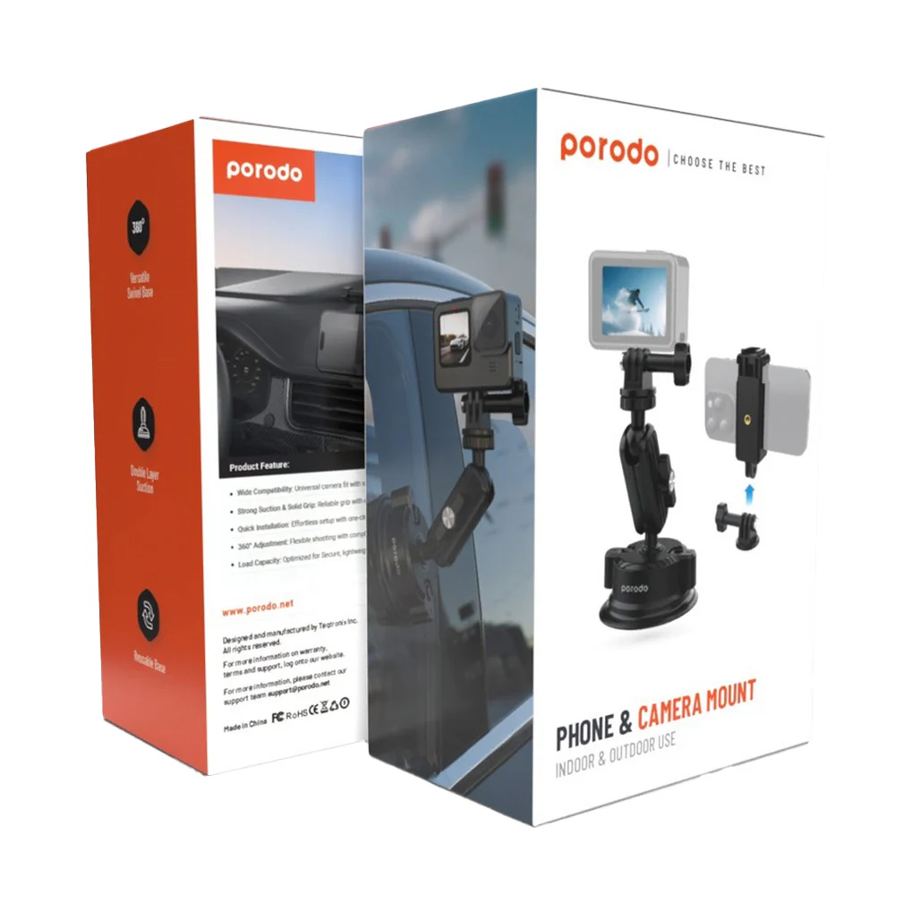 Porodo 2in1 Mobile and Camera Mount with Suction Base - Black - Image 4