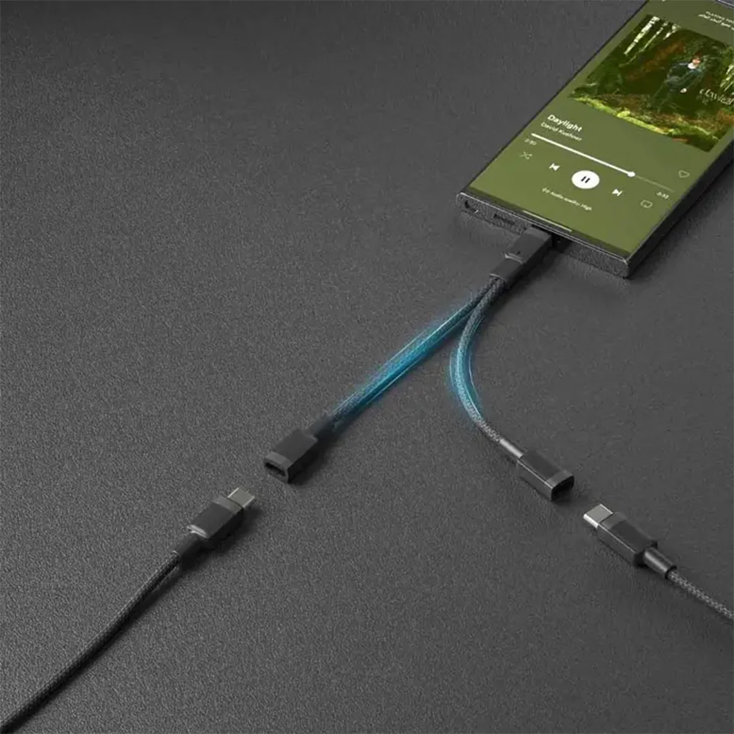 Porodo 2in1 Type-C to 2*Type-C Jack Headphone and Charging Converter Adapter - Black - Image 2