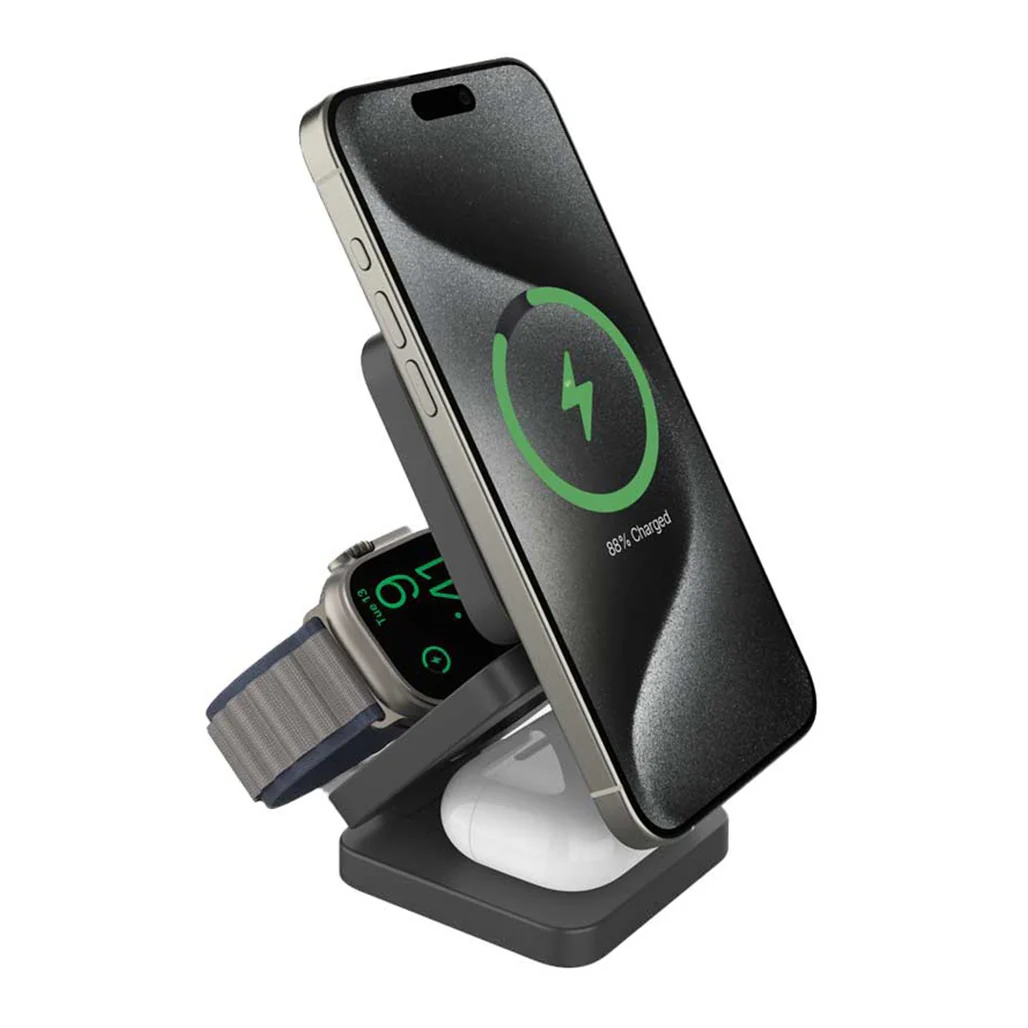Porodo 3-in-1 MagSafe Wireless Foldable Fast Charger 15W - Multi-Device Charging Station for iPhone, Apple Watch, and AirPods - Image 3